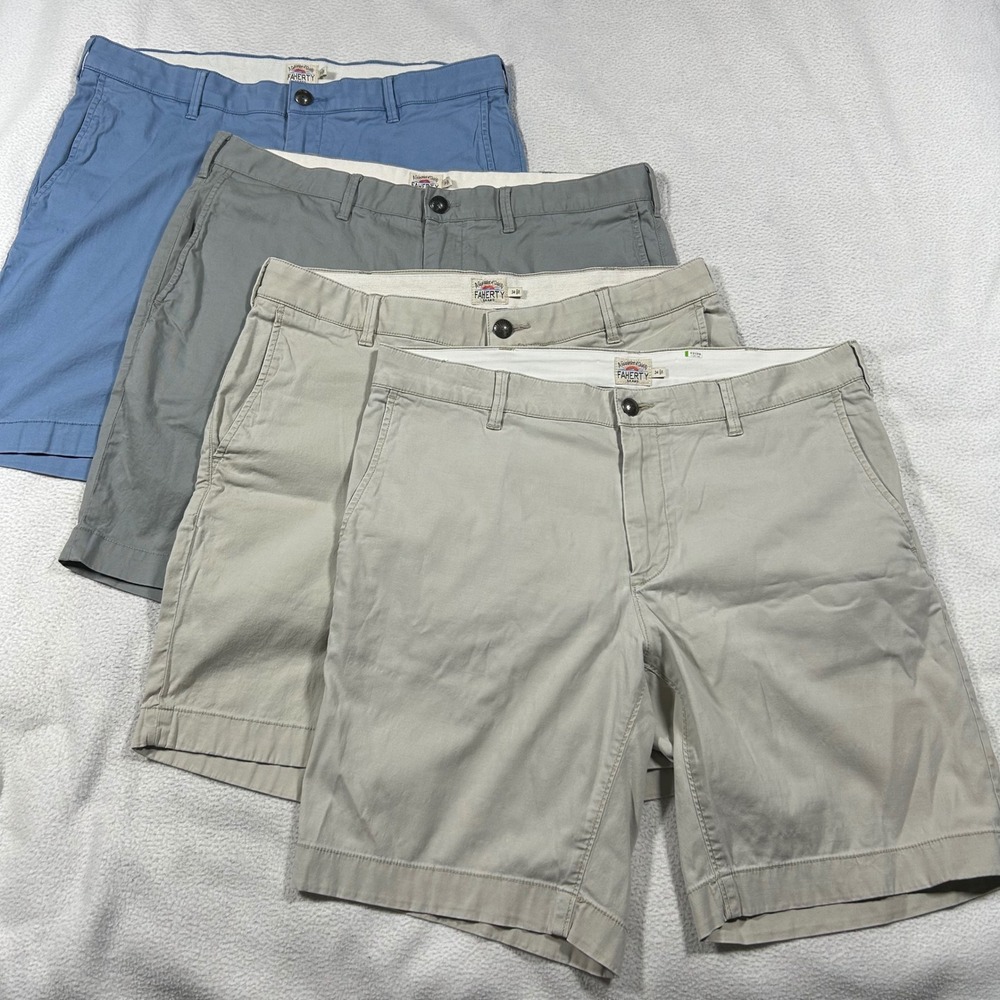 Faherty All Day Shorts Men 34 Blue Grey Khaki Cotton Blend Chino Bundle 4-Pack